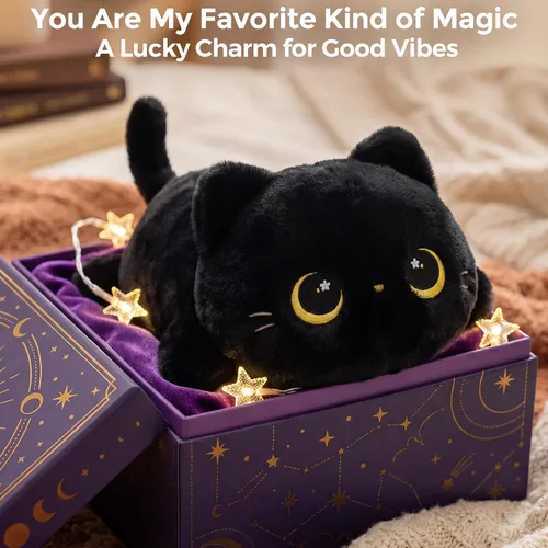 Miniatura 8 de Mewaii Linda Almohada de Felpa de Gato Negro, Peluches Kawaii de Animales de Peluche de Gato Negro, Peluches Suaves, Almohada de Felpa para Abrazar