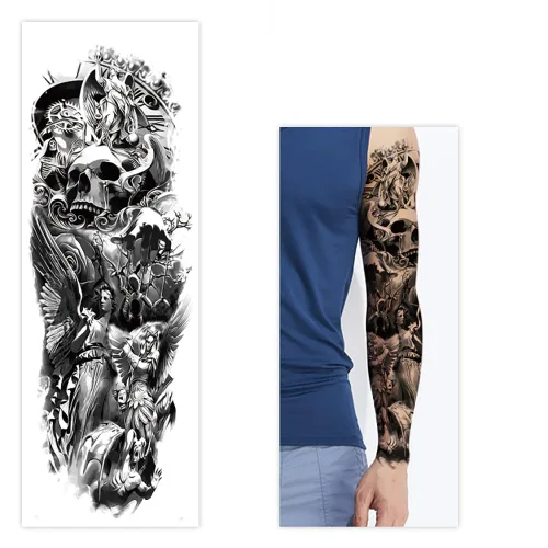Miniatura 5 de Tatuajes temporales de Halloween, tatuajes temporales de 4 hojas de calavera de manga completa y 4 hojas de calcomanías de tatuaje de medio brazo