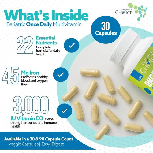 Miniatura 3 de Bariatric Choice Multivitamínico bariátrico una vez al día con 45 mg de hierro, cápsula fácil de tragar, vitamina para pacientes de cirugía