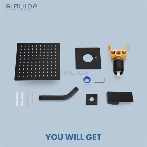 Miniatura 9 de Airuida Juego de grifo de ducha para baño, sistema de ducha de lluvia de 8 pulgadas, cabezal de ducha cuadrado de una sola función, 1 mango