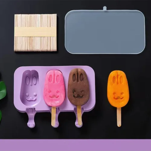Miniatura 4 de Lindos moldes de silicona para paletas de conejo, moldes para paletas de hielo, moldes de silicona caseros con 100 palitos de paletas