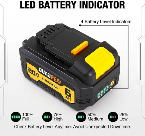 Miniatura 6 de Paquete de 2 baterías de repuesto de 6.0Ah 20V MAX compatibles con herramientas DW 20V, repuesto de iones de litio para DCB200 DCB201 DCB204 DCB207