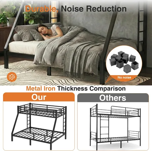 Miniatura 6 de CAPCAEK Litera de metal resistente individual XL sobre cama Queen para adultos y niños, litera individual sobre Queen con 2 escaleras