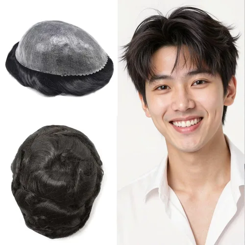 Miniatura 99 de All Poly Toupee para hombres, sistema de reemplazo de cabello humano Remy, piel fina, 0.004 in, pelo fino de poliuretano para hombre, 8 x 10