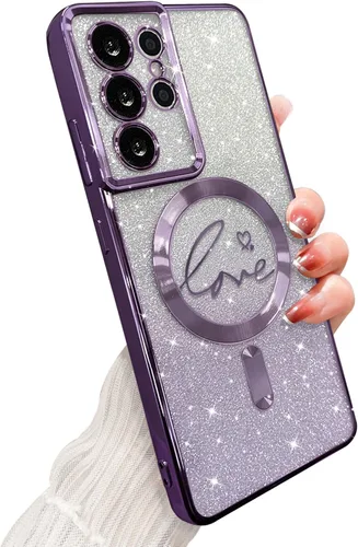 Miniatura 255 de ZONRW - Funda para Samsung Galaxy S22 Ultra magnética, para mujeres y niñas, cubierta trasera suave, lujosa, con corazón de amor, bling, degradado