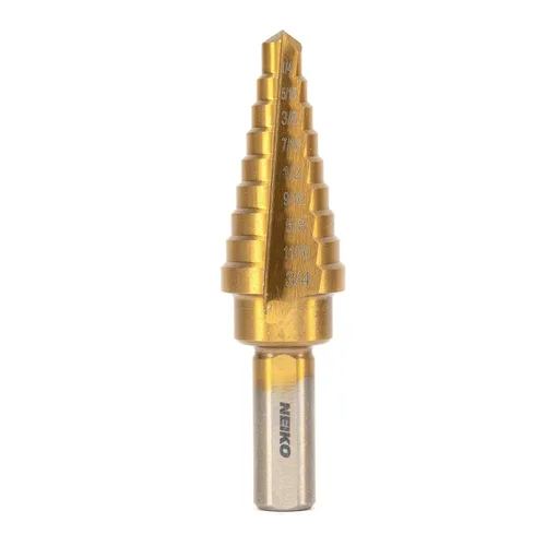 Miniatura 19 de NEIKO 10602A Step Drill Bit, 13 Steps 1/8" to 1/2" Spiral High Speed Steel, Titanium Nitride Coated, 1/4" Quick Change Step Bits for Steel, Metal