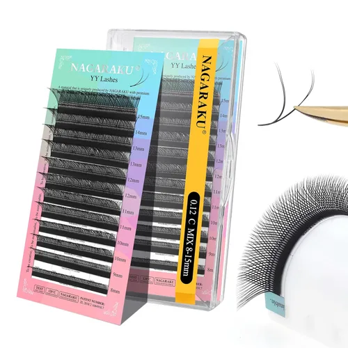 Miniatura 29 de Suministros de extensiones de pestañas NAGARAKU yy, pestañas falsas 0.05mm rizado D, bandeja mixta 8-12mm, prefabricadas 4D, abanico fácil, volumen