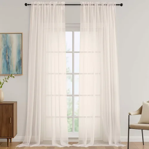 Miniatura 159 de OVZME - Cortinas traslúcidas blancas de 45 pulgadas de largo, 2 paneles, cortinas de gasa con bolsillo para barra para ventanas pequeñas, cada una
