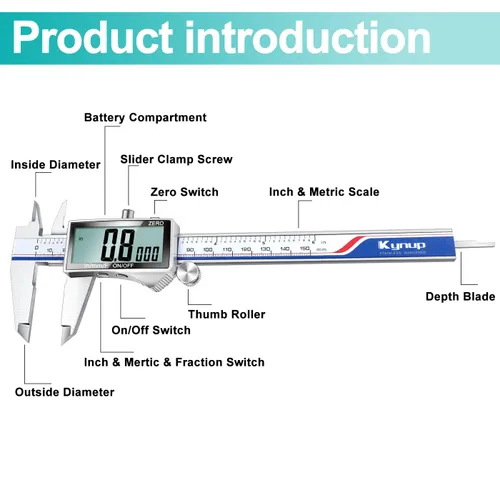 Miniatura 7 de Kynup Herramienta de medición de calibrador digital, calibrador de dial Vernier, micrómetro exterior digital, herramienta de bricolaje de calibre