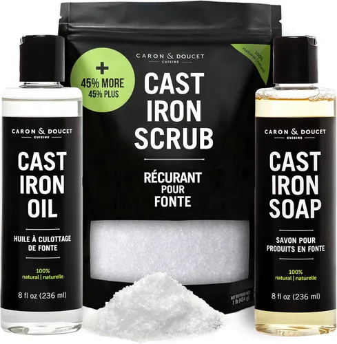 Miniatura 10 de CARON & DOUCET - Juego de Hierro Fundido Definitivo: Aceite para Sazonar, Jabón de Limpieza y Exfoliante Restaurador 100% a Base de Plantas y lo 2