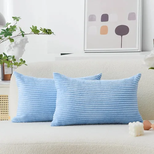 Miniatura 68 de Home Brilliant Fundas de almohada decorativas de terciopelo a rayas de 12 x 20 pulgadas, rectangular, 12 x 20 pulgadas, color azul marino