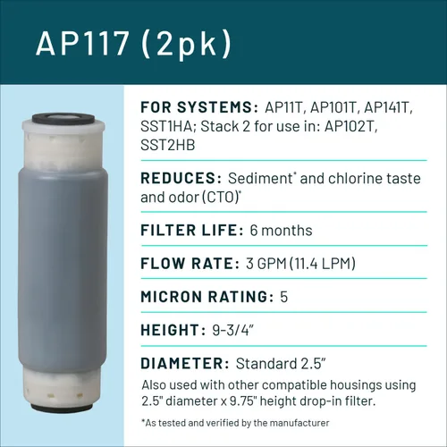Miniatura 2 de Aqua-Pure AP117 cartucho de repuesto universal para toda la casa para filtro de cloro, reducción de suciedad y óxido, paquete de 2