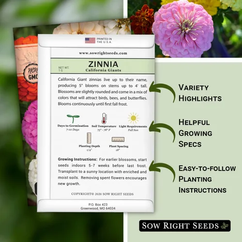 Miniatura 2 de Sow Right Seeds - Mezcla de semillas de zinnia de los Gigantes de California para plantar - Paquete de reliquia sin OMG para cultivar tu jardín
