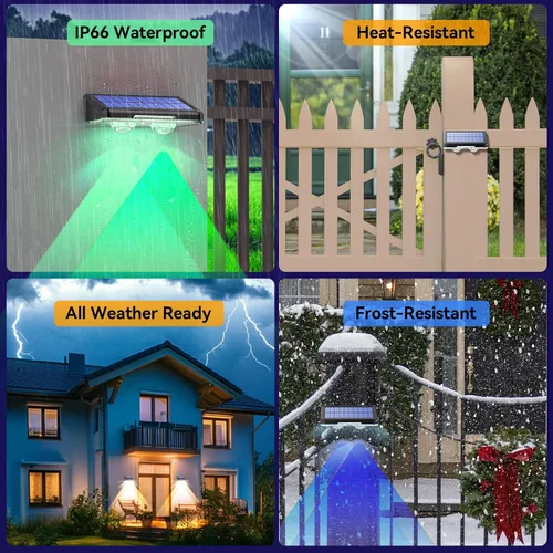 Miniatura 7 de TECKNET - Luces solares de valla para exteriores, paquete de 12 unidades, blanco cálido y 6 colores y RGB, luz de cubierta LED impermeable IP66