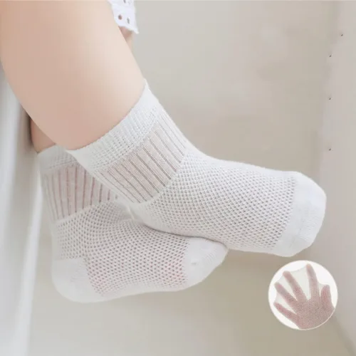 Miniatura 5 de BEHELE Calcetines para bebé, niña, niño, de malla fina, calcetines tobilleros para bebés, calcetines de tobillo Pointelle con ojales, 4 pares