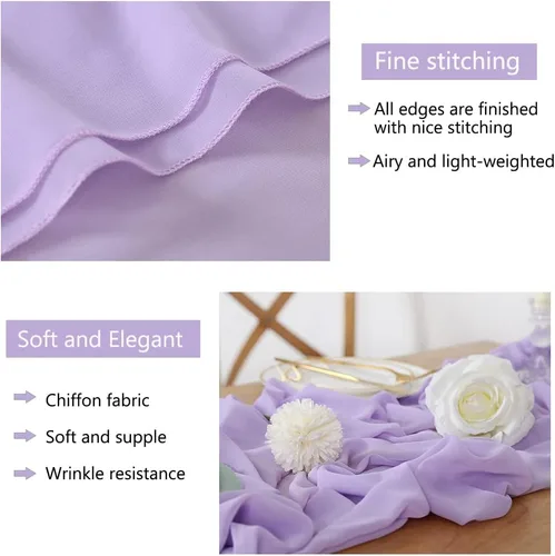 Miniatura 7 de Camino de mesa de gasa morado claro de 10 pies, paquete de 10 guirnaldas de gasa para boda, despedida de soltera, fiesta, tela transparente