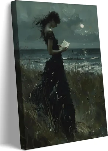 Lienzo de lectura para mujer, estilo vintage, oscuro, arte de pared, pintura de mujer victoriana, decoración de pared, gótico, academia, póster