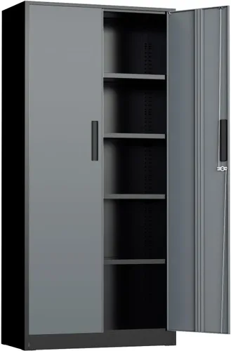 Miniatura 19 de INTERGREAT Armario de almacenamiento de metal para garaje, armario de almacenamiento con cerradura de 36 pulgadas con 2 puertas y 2 estantes Negro
