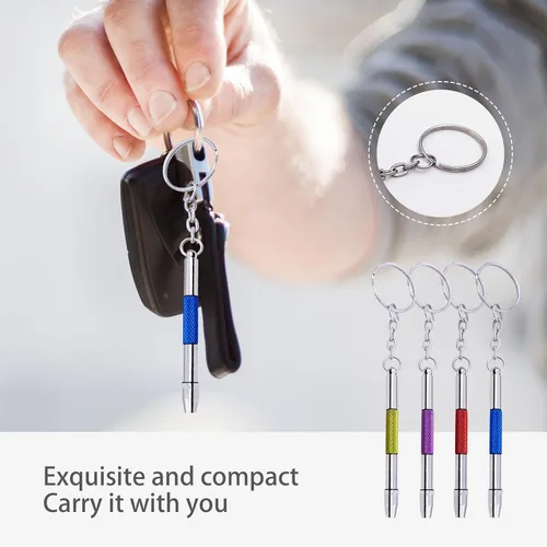 Miniatura 7 de 4 piezas de mini destornillador para anteojos, kit de destornillador de precisión 4 en 1, juego de reparación de gafas, reloj de sol con llavero