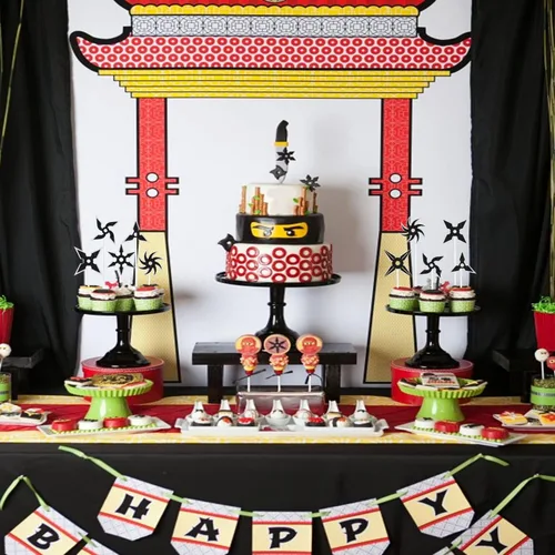 Miniatura 4 de Kit de decoración de 18 piezas Ninja Happy Birthday Cupcake Toppers - Kung Fu Ninja Dardos tema Samurai Decoración de fiesta de cumpleaños