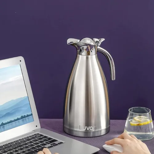 Miniatura 2 de Luvan Sus316 - Jarra térmica de café de 68 onzas, 2 L, jarra de café al vacío de doble pared, cafetera con tapa y agarre de madera maciza