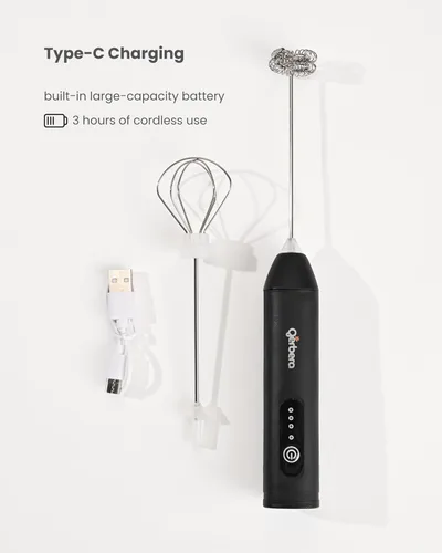 Miniatura 2 de Gerbera Espumador de leche recargable de mano, máquina de espuma de batidor eléctrico ajustable de 3 velocidades, mezclador de bebidas de mano