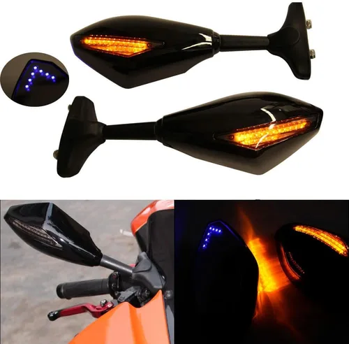 Miniatura 10 de Espejos Retrovisores con Indicadores LED de Señal de Giro para Motocicleta, para Motos de Carreras y Motos Deportivas (Carbono+Lente Ahumado)