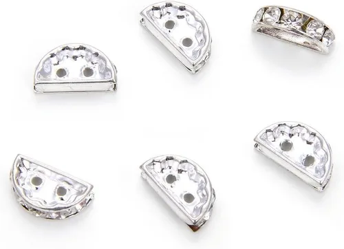 50 cuentas de diamantes de imitación transparentes transparentes de grado A de Adabele de 2 agujeros, 0.512 in, barra espaciadora chapada en plata