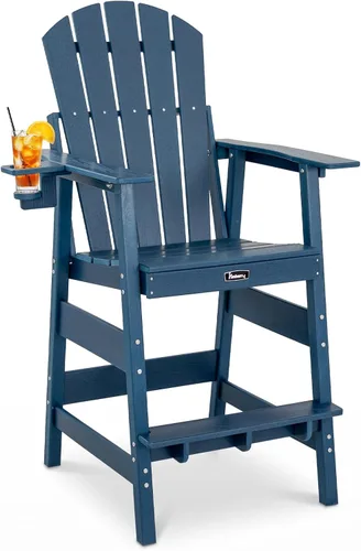 Miniatura 13 de FUNBERRY Juego de 2 sillas altas Adirondack con mesa de conexión extraíble, silla de balcón alta para todo tipo de clima con portavasos 2