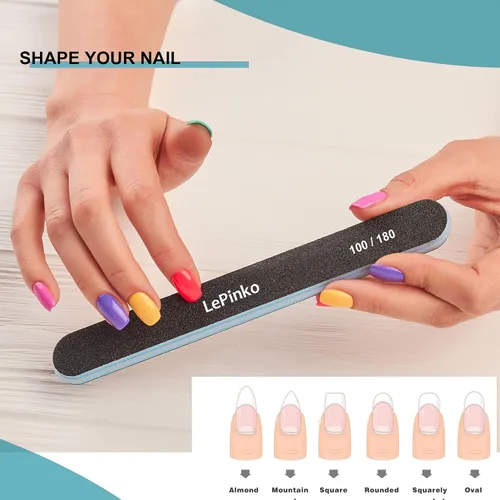 Miniatura 6 de Juego de 10 limas de uñas de doble cara de grano 100/180, limas de pulido de uñas lavables para uso en salón de belleza, herramienta profesional