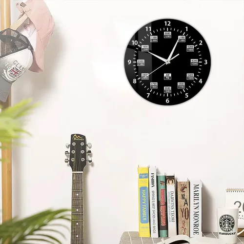 Miniatura 6 de Reloj de pared de 12 pulgadas, estilo militar, 24 horas, reloj de pared retro silencioso de cuarzo sin tictac, funciona con pilas, reloj de pared