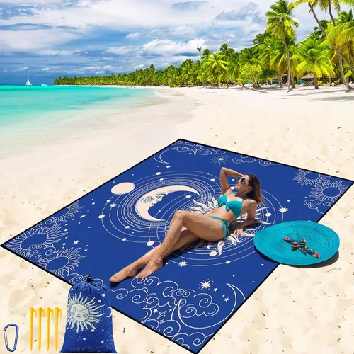 Miniatura 34 de WIWIGO Manta de playa impermeable a prueba de arena tapete de playa 79" X 83"/10'x9' para 2-8 adultos, de secado rápido, tapete de picnic al aire