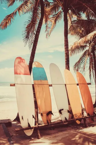 Miniatura 2 de Póster laminado de surf, tabla de surf, palmera, surf, viajes, playa, playa, paraíso tropical, arte del mar, olas de arena, estética, vintage