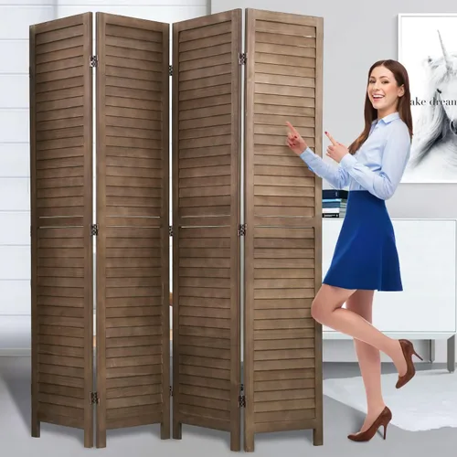 Miniatura 11 de Divisor de habitación plegable de 3 paneles de 69 pulgadas de alto, pantallas de privacidad portátiles de madera maciza independiente para Marrón