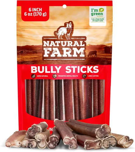 Miniatura 24 de Natural Farm Bully Sticks, sin olor, (6 pulgadas, 12 onzas), empaquetados por peso, masticables 100% de pene de toro, alimentados con pasto