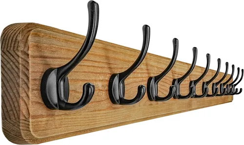 Miniatura 37 de Dseap Perchero de Pared: Moderno, Patentado, Resistente, 17.4" de Largo, Riel Colgador de Madera con 5 Ganchos Dobles para Abrigos de Invierno, Negro
