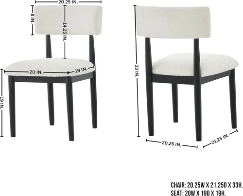 Miniatura 2 de Roundhill Furniture Ellis Boucle - Juego de 2 sillas de comedor tapizadas, color blanco y negro mate
