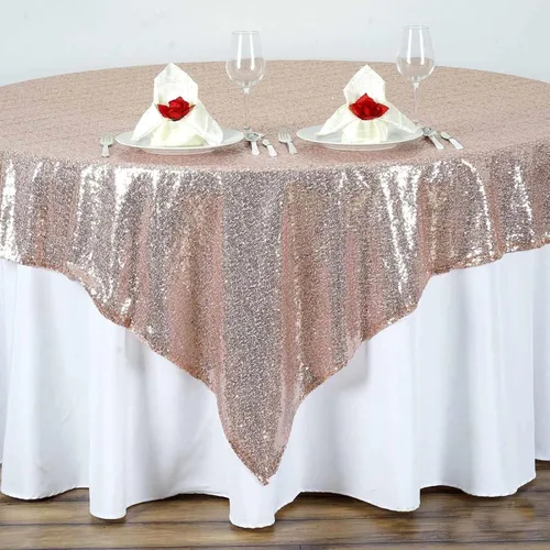 Miniatura 7 de Efavormart - Mantel cuadrado de lentejuelas de lujo de 72 x 72 pulgadas, mantel cuadrado champán para bodas, fiestas, eventos, banquetes
