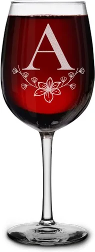 Miniatura 7 de shop4ever Copa de vino con monograma con monograma floral con inicial grabada, copa de vino de 16 onzas, elegante copa de vino de letra B