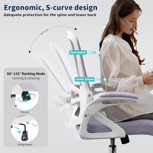 Miniatura 7 de Silla de oficina ergonómica, silla de escritorio con soporte lumbar ajustable, sillas de computadora cómodas de malla transpirable con reposabrazos