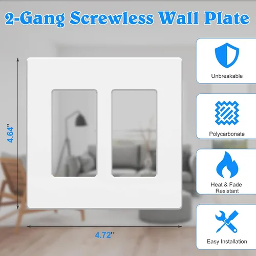Miniatura 5 de Placa de pared sin tornillos de 2 segmentos, cubiertas de enchufe doble para enchufes eléctricos, interruptor de luz, placas de cara de tornillo