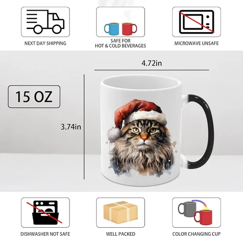 Miniatura 3 de Taza de café que cambia de color Caliamary, divertida taza de café con diseño de gato que cambia de color en cerámica, taza de café sensible al