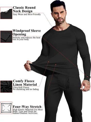 Miniatura 2 de Ekouaer Conjunto de ropa interior térmica para hombre, elástico, largo, de microforro polar, capa base cálida, 2 piezas, traje básico superior e