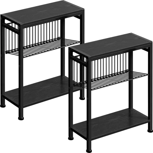Miniatura 13 de Mesa auxiliar pequeña para espacios pequeños, mesa auxiliar estrecha de 3 niveles con portarevistas, mesita de noche delgada, mesa delgada para Gris
