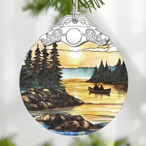 Miniatura 9 de Adorno de Vidrio Manchado de Puesta de Sol en la Playa, Adorno Navideño – Decoración de Árbol de Navidad, Decoración Festiva, Relleno de Calceti