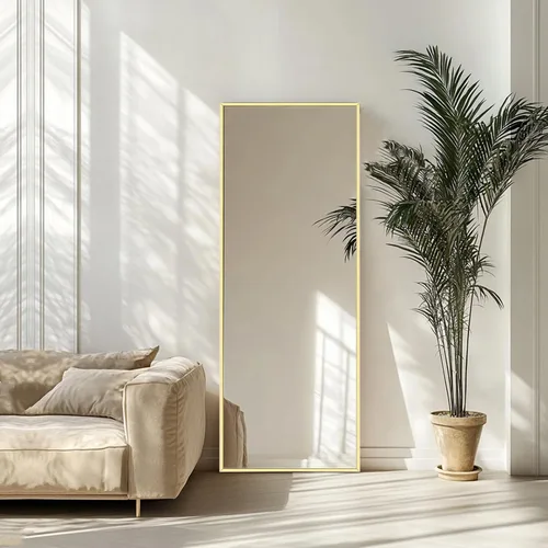 Miniatura 7 de Sunniry Espejo de suelo dorado de 48 x 16 pulgadas, espejo de cuerpo completo con marco de metal de aluminio, espejos de piso para guardería