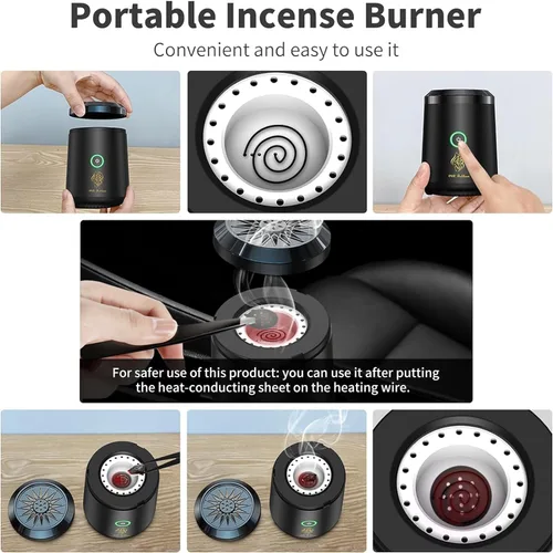 Miniatura 6 de Quemador de incienso electrónico inteligente portátil recargable por USB, quemador de incienso eléctrico, soporte de incienso musulmán árabe