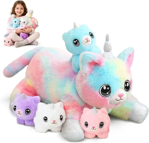 Miniatura 14 de SQEQE Chubby Seal Almohada de peluche con 4 peluches de foca de bebé en su barriga, juguete de peluche de algodón de peluche para niños y adultos