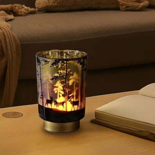 Miniatura 7 de Eywamage Pequeña lámpara de mesa con pilas con control remoto, lámpara de cristal inalámbrica de ciervo del bosque para dormitorio, sala de estar