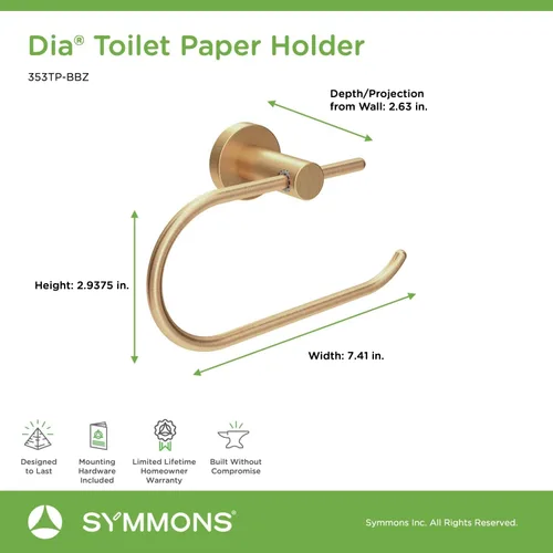 Miniatura 2 de Symmons 353TP-BBZ Dia - Portarrollos de papel higiénico para montaje en pared en bronce cepillado